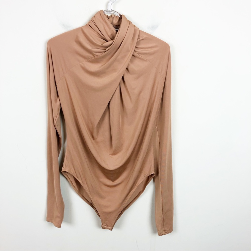 H&M Tan Draped Long Sleeve Bodysuit